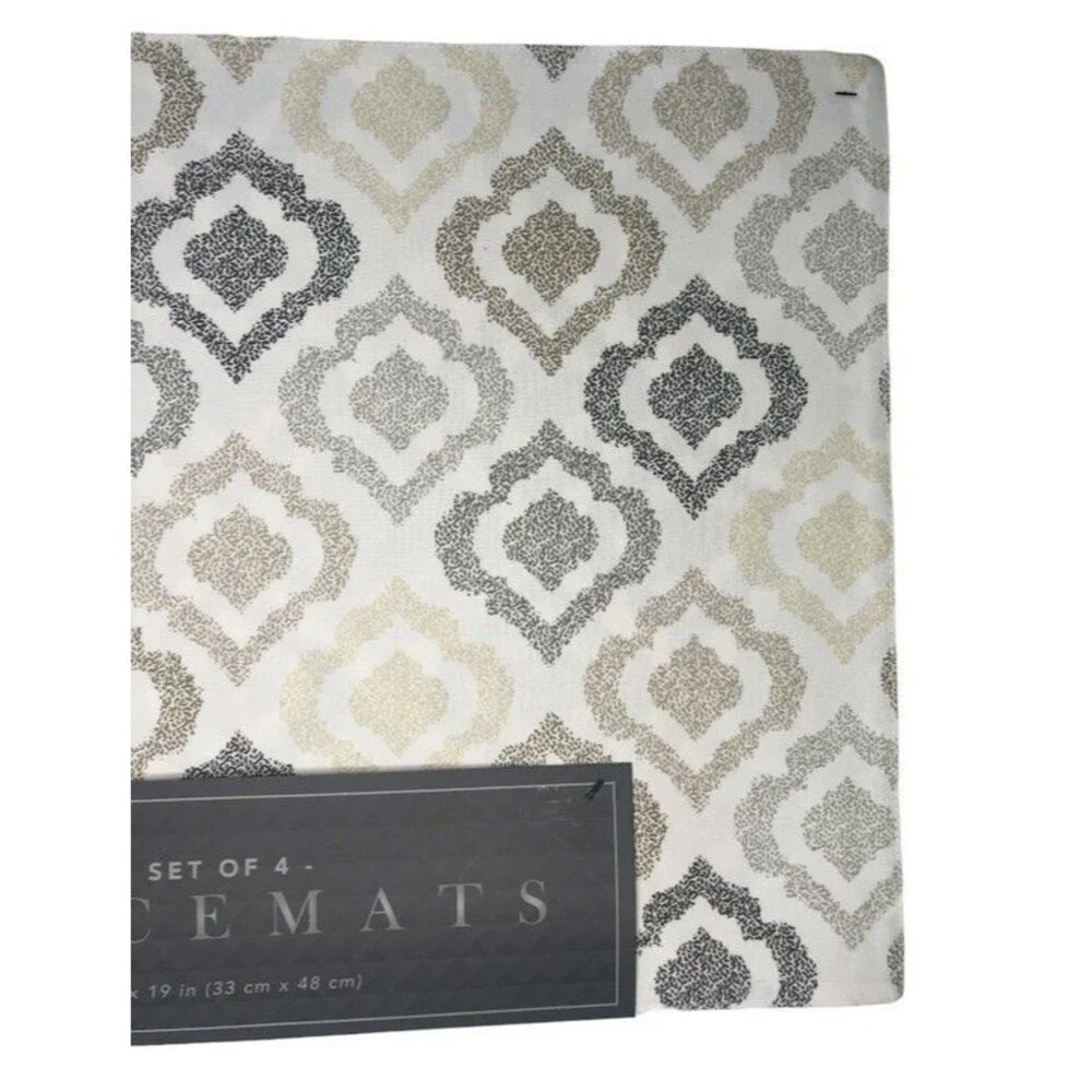 Town and Country Geo Ikat Placemats Easy Care Beige Cotton Set of 4